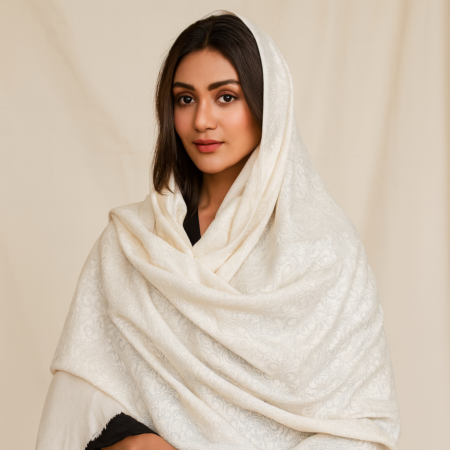 Off White Pashmina Shawl with Hand Kashida Kari